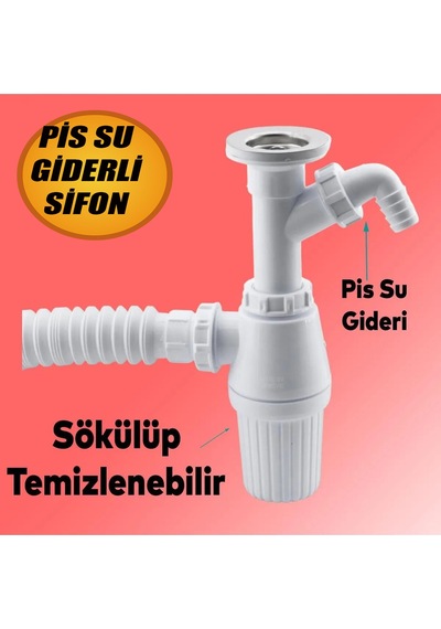 Pis Su Giderli Sökülebilir Tas'lı Çift Gider Sifon Körüklü Temizlenebilir Mutfak Banyo Lavabo Körük. Diğer