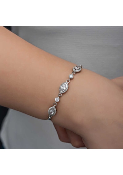 Gümüş Mekik Zirkon Taşlı Kadın Bileklik Gümüş - Rose Gold