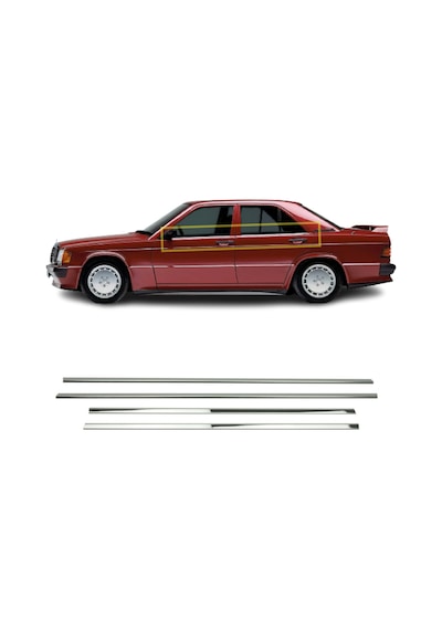 Mercedes W201 E-190 Krom Cam Çıtası 1983-1993 4 Parça P.Çelik