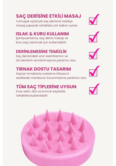 Saç Bakım Fırçası, Saç Derisine Masaj Yapan Şampuan Tarağı, Duş Fırçası Pembe