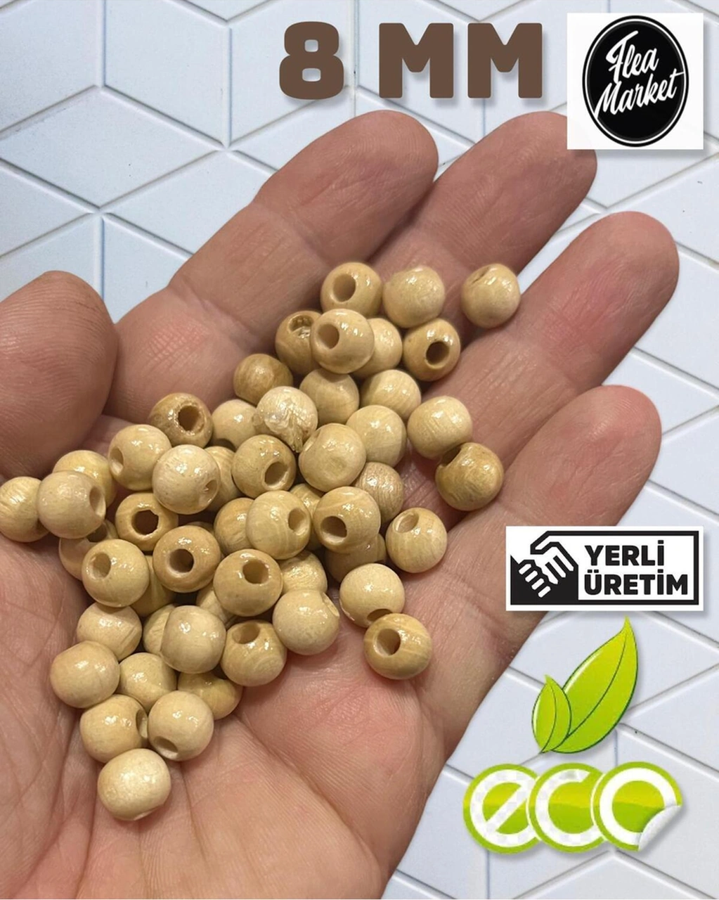 Ekonomik Paket 1 Kilo 8mm Ahşap Boncuk - Krem - Ort - 3300-4000 Adet