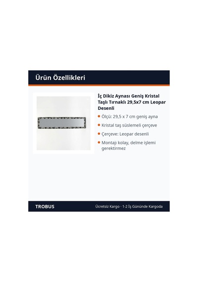 Trobus İç Dikiz Aynası Geniş Kristal Taşlı Tırnaklı 29,5x7 Cm Leopar Desenli
