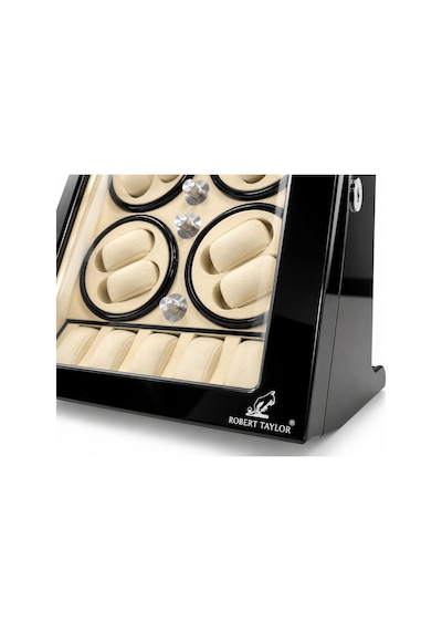 Watch Winder Brooklands Collection 8 Slotlu Ultra Sessiz Otomatik Saat Kurma Kutusu +5 Muhafaza Alanlı, Piano Siyah & Alcantara Krem
