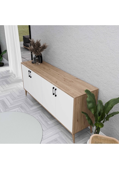 1676 Hera ( Ahşap Ayaklı ) Modern Konsol Sepet - Beyaz 180 CM