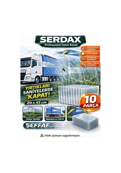 Şeffaf Tamir Bandı 20x45 Cm Extra Güçlü Su Geçirmez Branda Tente Sera Çadır Onarım Yaması