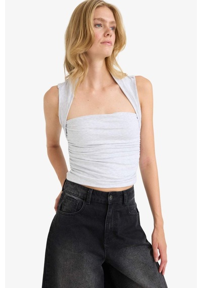 Defacto Slim Fit Dar Kesim Kare Yaka Atlet F8117ax25augr93 Gri