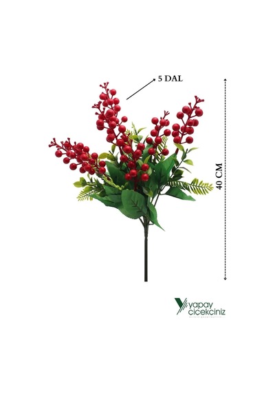 Yapay Çiçekçiniz Yapay Yılbaşı Kokina Demeti 5 Dal 40 Cm