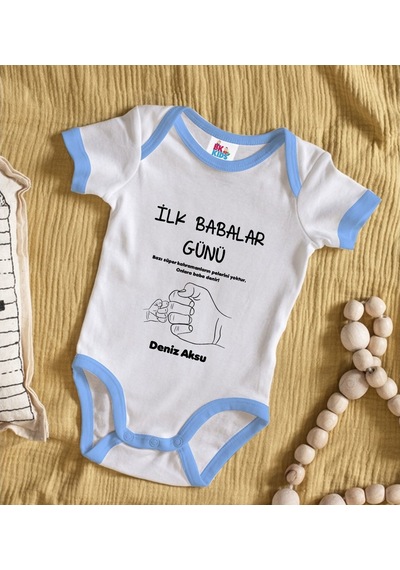 Bitmeyenkartus Bk Kids Kişiye Özel Mavi Bebek Body Zıbın - Model 27 Çok Renkli