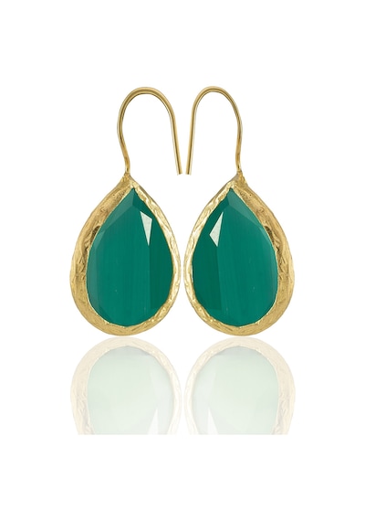 Kadir Jewellery 22 Ayar Altın Kaplama Damla Taşlı Küpe -el İşçiliği Ve Hipoalerjenik Küpe Koyu Yeşil 11437395