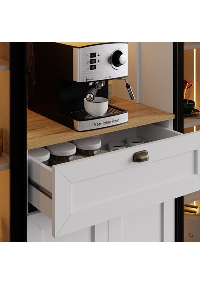 Nero Duo Kahve Köşesi Ve Kiler Dolabı Alüminyum Çerçeveli Cam Kapaklı Led Aydınlatmalı 190 X 160 Cm Beyaz Nero Duo Kahve Köşesi Ve Kiler Dolabı Alüminyum Çerçeveli Cam Kapaklı Led Aydınlatmalı 190 X 160 Cm Beyaz