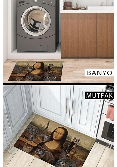 Mona Lisa Ve Kedileri Kapı Önü Paspası Dekoratif Kapı Paspası Dış Mekân Paspas Ev İçi Paspası 45x70cm Diğer