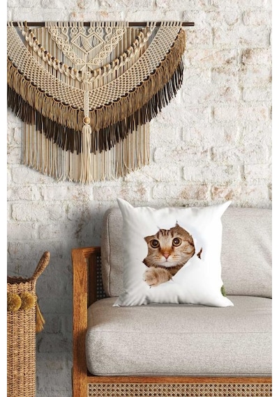 Sevimli Kedi Desenli Çift Yön Dijital Baskılı Dekoratif Kırlent Kılıfı Yastık Kılıfı 39x39cm Karışık/Çok Renkli