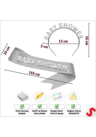 Baby Shower Taç Ve Kuşak Seti - Gümüş