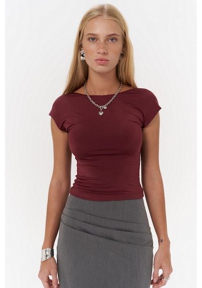 Mai Collection Mai Studios Co. Nives Sırt Dekolteli Bordo Crop Bordo