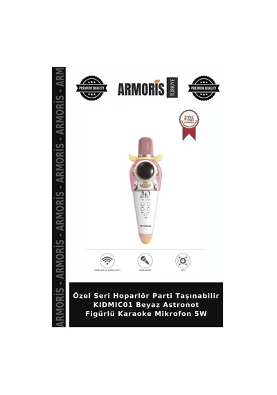 Özel Seri Hoparlör Parti Taşınabilir Kıdmıc01 Beyaz Astronot Figürlü Karaoke Mikrofon 5w