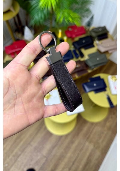 Kahverengi Hakiki Deri Premium Anahtarlık Kişiye Özel İsim Baskılı