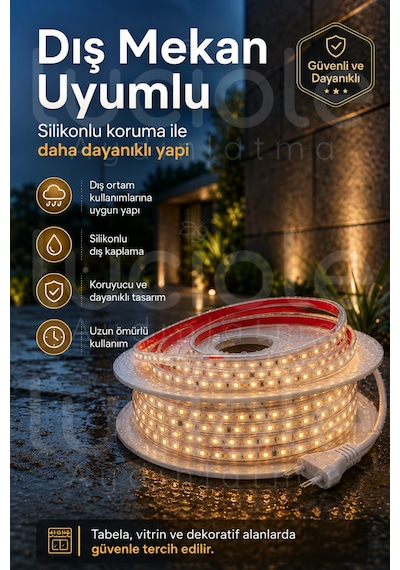 6 Metre 220v Günışığı Şerit Led Hazır Fişli Tak Çalıştır Silikonlu Yapışkanlı