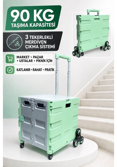 90 Kg Taşıma Kapasiteli Katlanır 3 Tekerlekli Merdiven Çıkan Market Pazar Ve Yük Taşıma Arabası Tr90c