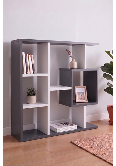 Yegane Çift Kullanımlı Duvar Rafı / Mini Kitaplık Beyaz - Antrasit