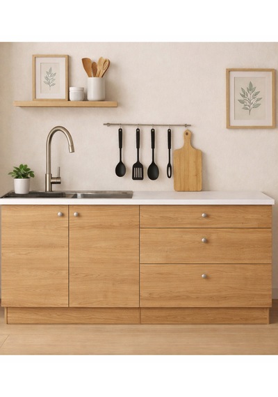 Barkın Alt Modül-çok Amaçlı Dolap -160 Cm -2 Kapaklı-3 Çekmeceli-laminat Beyaz Tezgah Dahil Atlantik Çam Barkın Alt Modül-çok Amaçlı Dolap -160 Cm -2 Kapaklı-3 Çekmeceli-laminat Beyaz Tezgah Dahil Atlantik Çam