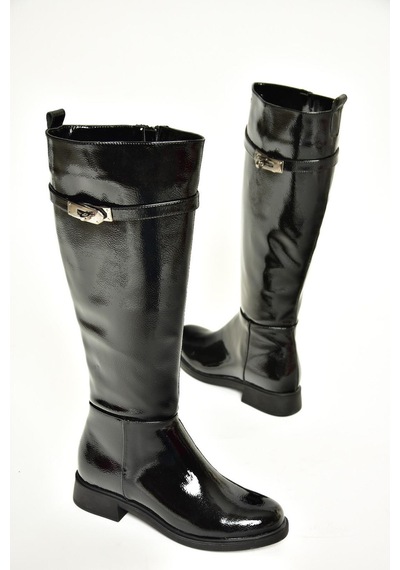 Fox Shoes R312225308 Siyah Rugan Klasik Kadın Çizme Siyah-rugan Siyah