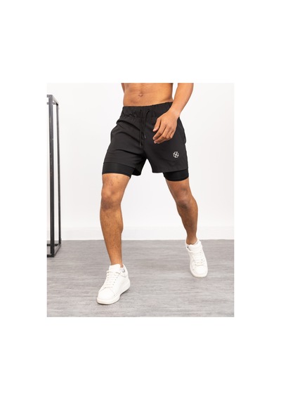 Gugus Erkek Uzun Taytlı Şort / Koşu Fitness Antrenman Spor Şortu Siyah-kısa