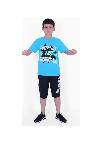 Fyk Kids Kind Nes-trend Wa Yazı Baskılı Erkek Çocuk Kapri Takım Turkuaz