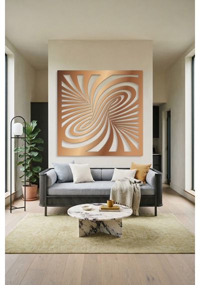 Optik İllüzyon Metal Duvar Tablosu - Metal Duvar Sanatı - Duvar Dekoru - 50 X 50 Cm Bronz