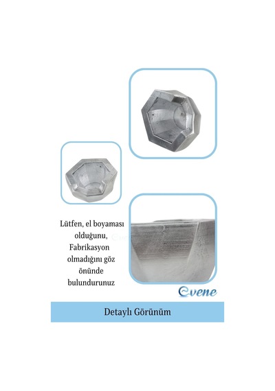 Saksı Çiçek Kaktüs Saksısı Lüx 15 Cm Önü Açık Desenli 3'lü Set Çiçeklik - Gümüş Eskitme