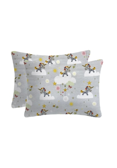 Flanel Pazen Bebek Yastık Kılıfı 35x45 2 Adet Gri - Füme