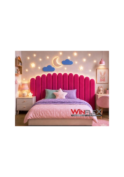 Winflex Ay Ve Bulut Konseptli Yatak Başlığı Ve Dekorasyon Seti 180 Cm Fuşya