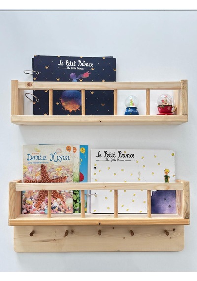 Masif Ahşap Montessori Yaklaşımlı İkili Kitaplık Ahşap