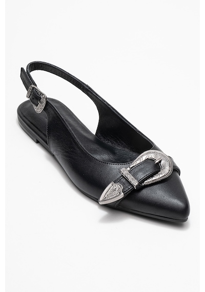 Luvishoes Luvi Shoes Dorothy Siyah Hakiki Deri Tokalı Sivri Burunlu Kadın Sandalet Siyah