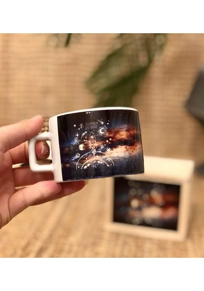 Space Roket Tasarımlı Kutulu Kupa Beyaz - Çok Renkli