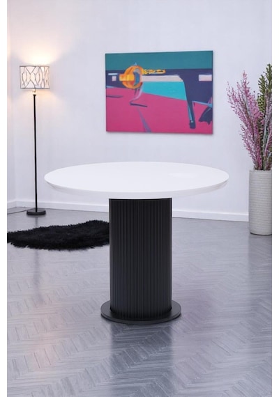 Bohem Yuvarlak Lak Panel Mutfak Masası 100cm Siyah