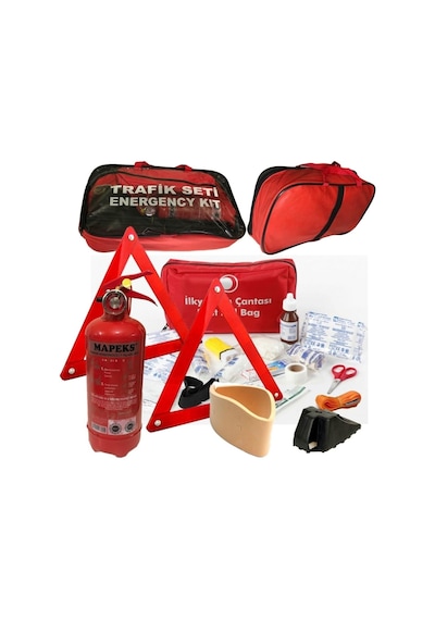 Mapeks Erkaotomotiv Trafik Seti Pro, 1kg Yangınsöndürücü, İlk Yardım Seti, Reflektör, Takoz, Çeki Halatı, Kır