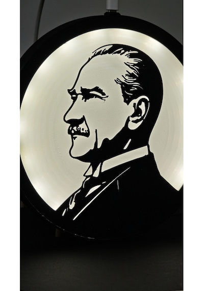 Morfem3d Atatürk Silüetli Led Aydınlatmalı Daire Lamba Model 2 Duvar & Masa Üstü Kullanım Siyah - Beyaz