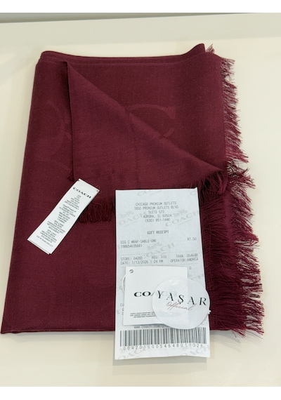 Coach Signature Wrap Yün Ipek Şal Bordo