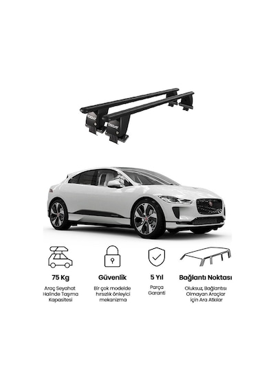 Royal Jaguar I-pace 2018 Ve Sonrası Uyumlu Siyah Kilitli Ara Atkı Port Bagaj Tavan Barı