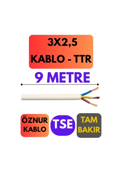 Öznur 3x2,5 Ttr Kablo Metre Seçenekli Beyaz - 9 Metre