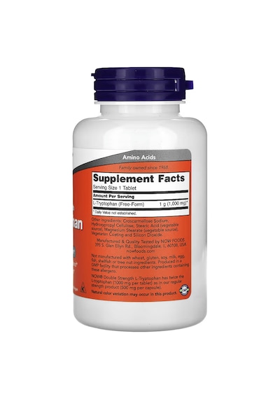 Now Foods L-tryptophan 1,000 Mg Double Strength Sleep Positive Mood Supports Relaxation 60 Tablet Aromasız