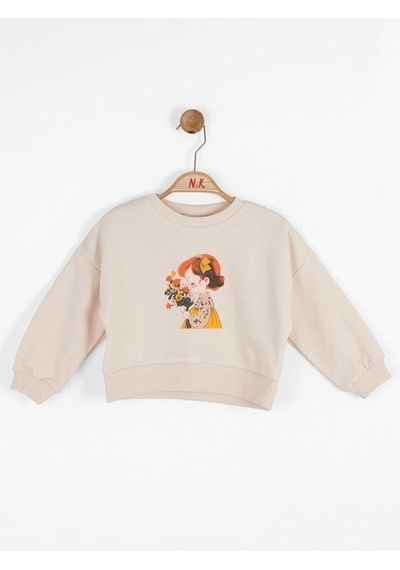 Nk Kids Kız Bebek Pamuklu İki İplik Bahar Sweatshirt-14717 Krem