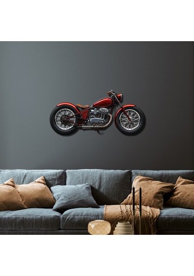 Kırmızı Motor Renkli Metal Tablo