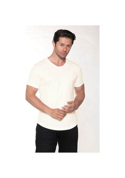 Black Horn Erkek Geniş Yaka %100 Pamuk Salaş T-shirt Ekru