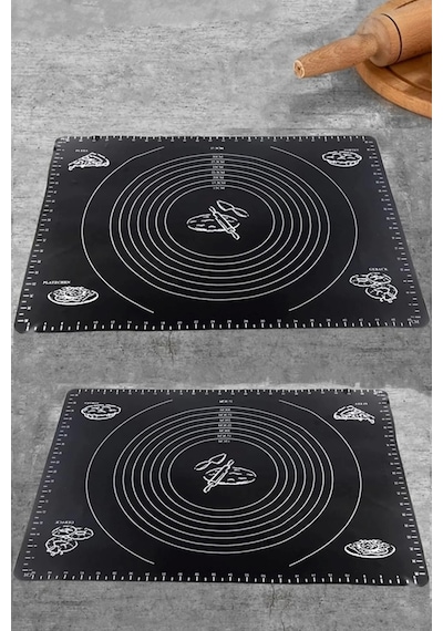 Tilbe Home Silikon Hamur Açma Yoğurma Matı Fırın Altlığı Ölçekli Mat Büyük Boy Siyah 65x45cm