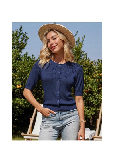 Youknitwear You Wanda %100 Pamuk Triko Hırka Lacivert