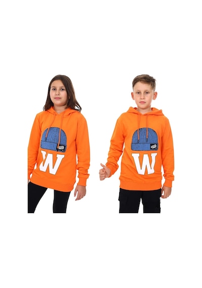 Ekkokids Çocuk Bere Baskılı Ve İşlemeli Kapüşonlu Sweatshirt-13410-turuncu Turuncu