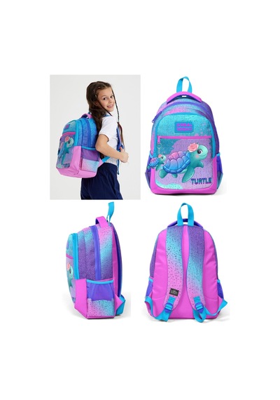 Coral High Okul Sırt Ve Beslenme Çantası Seti - Kız Çocuk Pembe Mavi Kaplumbağa Mavi Pembe Kaplumbağa