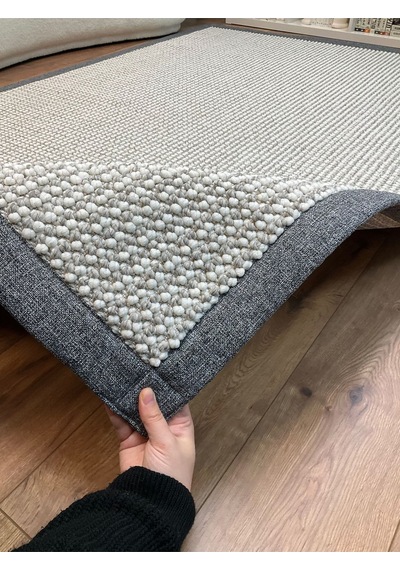Saraz Halı Kumaş Bordür Bej Bukle Siyah Bordür Halı Salon Koridor Mutfak Çocuk Odası Halısı Kilim S263 Gri