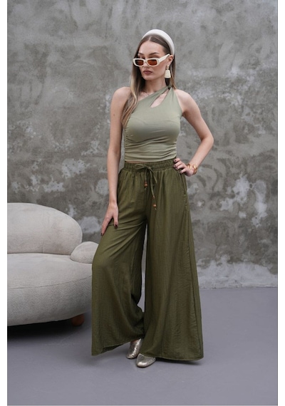 Rawea Kadın Modal Kumaş Etek Pantolon - Oversize & Geniş Paça Haki